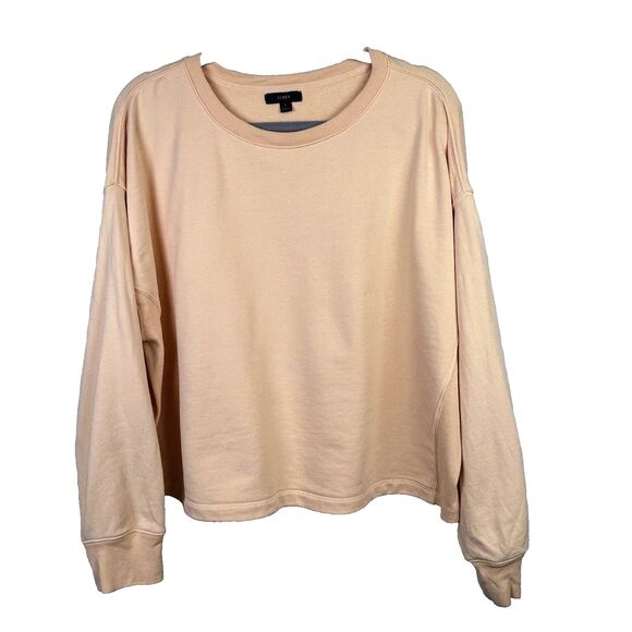 J Crew University Terry Cropped Sweatshirt Long Sleeve Crewneck Cotton Peach L - Picture 1 of 11